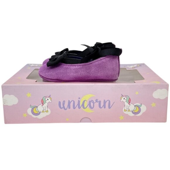 Unicorn Designers Touch by Baby Deer Leather uppers Purple with Black Bow Size 1 - Picture 4 of 6